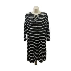 Balance Collection Dress Size Large Black White Scalloped Stripe Size 3/4 Sleeve